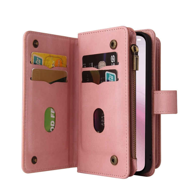 For iPhone 16e Skin Feel Multi Card Slots Zipper Wallet Leather Phone Case(Pink) - iPhone 16e Cases by PMC TechLife | Online Shopping South Africa | PMC TechLife | Buy Now Pay Later Mobicred