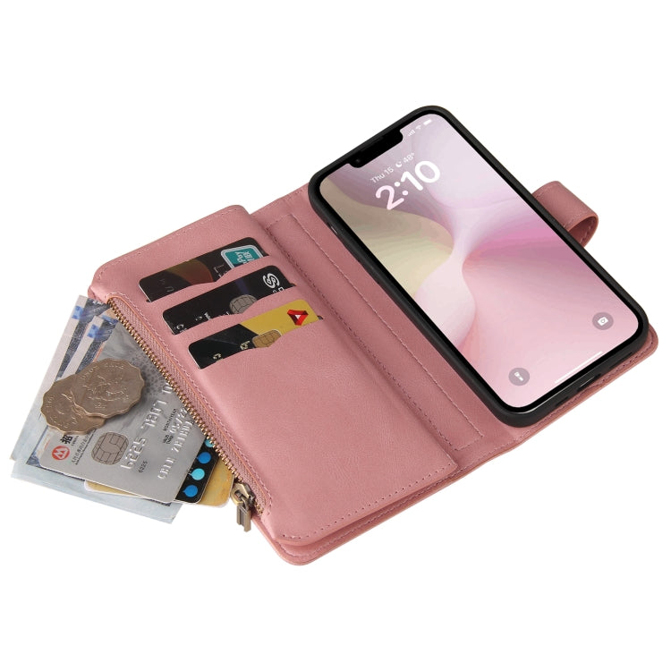 For iPhone 16e Skin Feel Multi Card Slots Zipper Wallet Leather Phone Case(Pink) - iPhone 16e Cases by PMC TechLife | Online Shopping South Africa | PMC TechLife | Buy Now Pay Later Mobicred