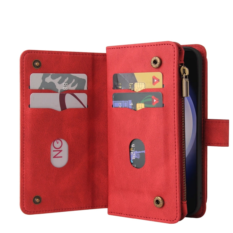 For Samsung Galaxy S25 / S24 5G Skin Feel Multi Card Slots Zipper Wallet Leather Phone Case(Red) - free shipping - PMC Jewellery - Order now!