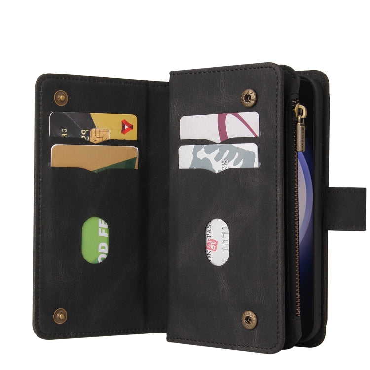 For Samsung Galaxy S25 / S24 5G Skin Feel Multi Card Slots Zipper Wallet Leather Phone Case(Black) - Galaxy S25 5G Cases by PMC Jewellery | Online Shopping South Africa | PMC Jewellery | Buy Now Pay Later Mobicred