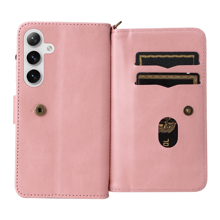 For Samsung Galaxy S25 / S24 5G Skin Feel Multi Card Slots Zipper Wallet Leather Phone Case(Pink) - Galaxy S25 5G Cases by PMC Jewellery | Online Shopping South Africa | PMC Jewellery | Buy Now Pay Later Mobicred