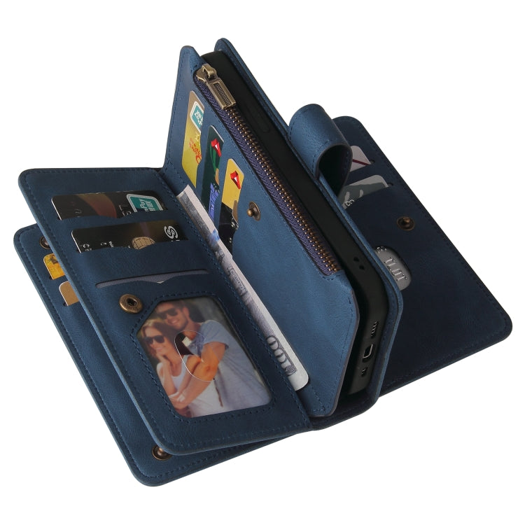 For Samsung Galaxy S25 / S24 5G Skin Feel Multi Card Slots Zipper Wallet Leather Phone Case(Blue) - Galaxy S25 5G Cases by PMC Jewellery | Online Shopping South Africa | PMC Jewellery | Buy Now Pay Later Mobicred
