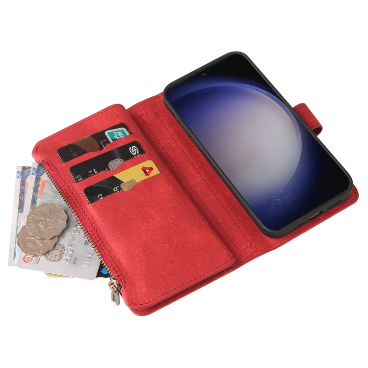 For Samsung Galaxy S25+ / S24+ 5G Skin Feel Multi Card Slots Zipper Wallet Leather Phone Case(Red) - Galaxy S25+ 5G Cases by PMC Jewellery | Online Shopping South Africa | PMC Jewellery | Buy Now Pay Later Mobicred