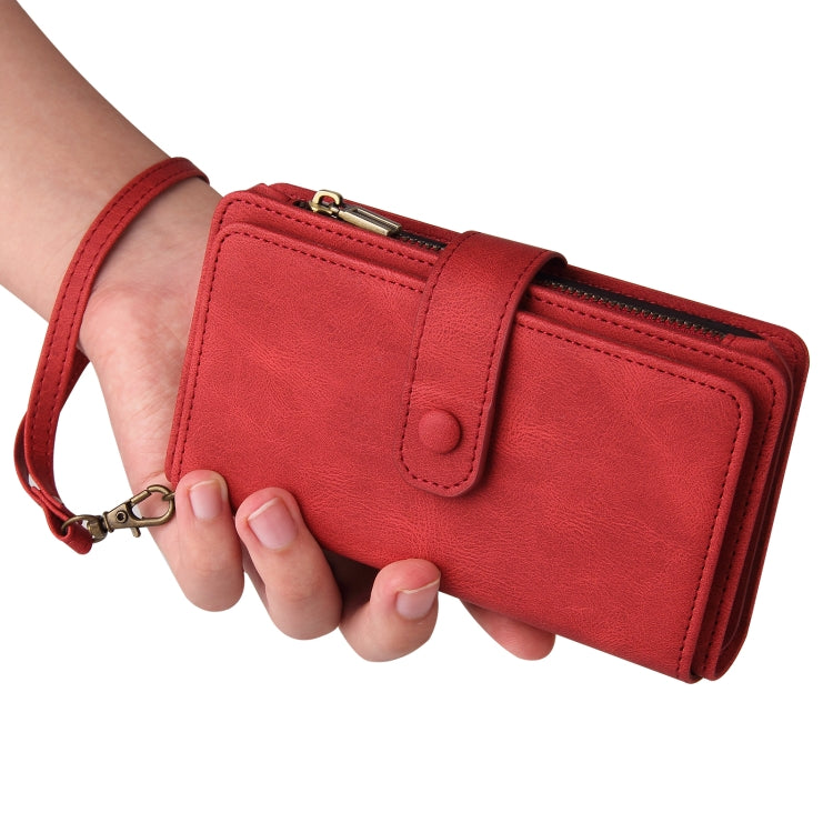 For Samsung Galaxy S25+ / S24+ 5G Skin Feel Multi Card Slots Zipper Wallet Leather Phone Case(Red) - Galaxy S25+ 5G Cases by PMC Jewellery | Online Shopping South Africa | PMC Jewellery | Buy Now Pay Later Mobicred