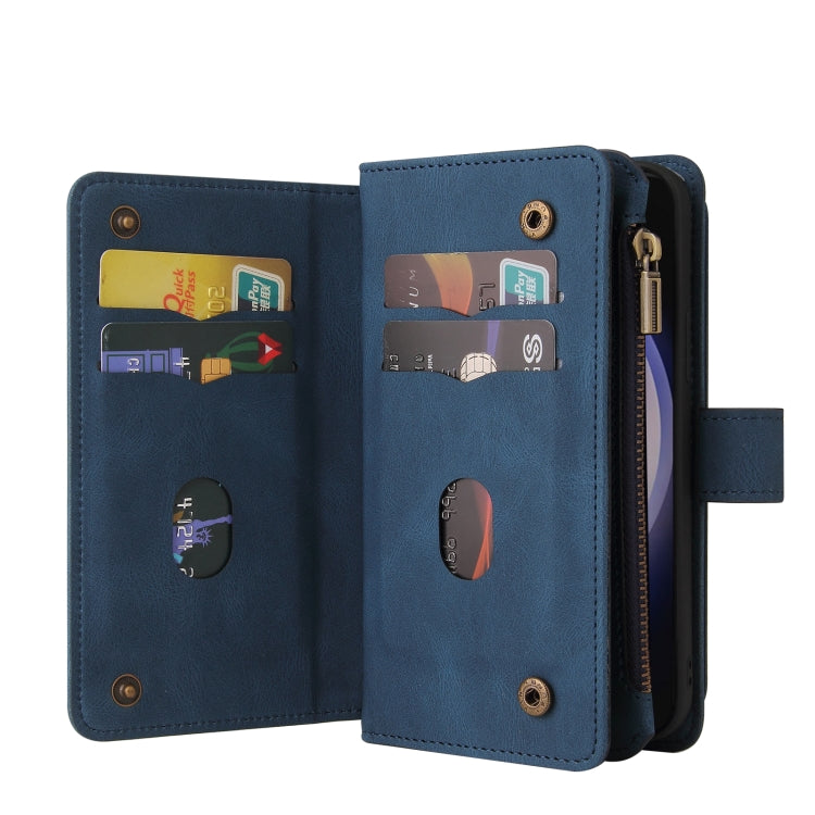 For Samsung Galaxy S25+ / S24+ 5G Skin Feel Multi Card Slots Zipper Wallet Leather Phone Case(Blue) - Galaxy S25+ 5G Cases by PMC Jewellery | Online Shopping South Africa | PMC Jewellery | Buy Now Pay Later Mobicred