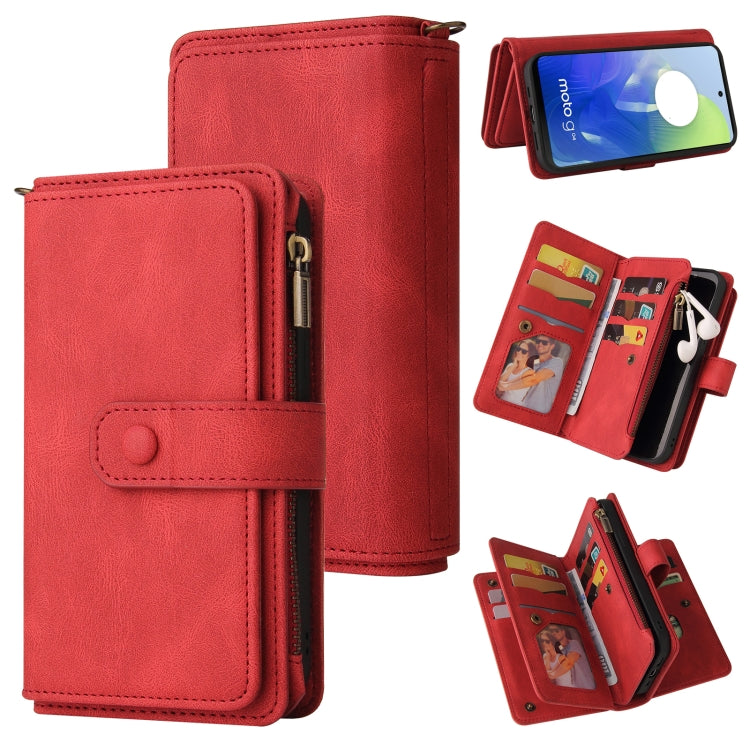 For Motorola Moto G04 / G24 Skin Feel Multi Card Slots Zipper Wallet Leather Phone Case(Red) - Motorola Cases by PMC TechLife | Online Shopping South Africa | PMC TechLife | Buy Now Pay Later Mobicred