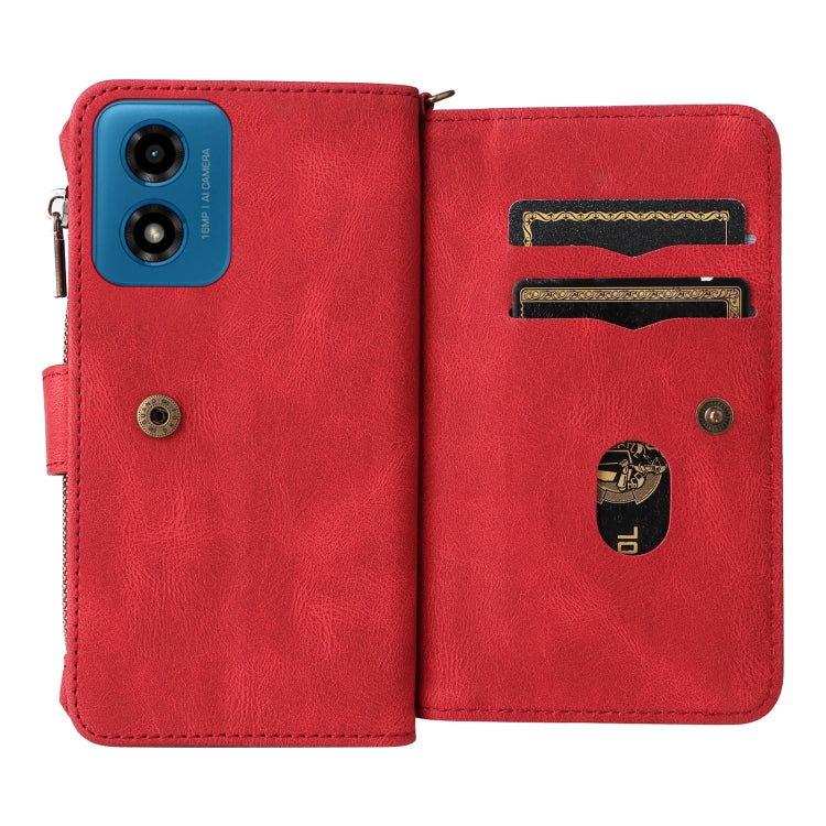 For Motorola Moto G04 / G24 Skin Feel Multi Card Slots Zipper Wallet Leather Phone Case(Red) - Motorola Cases by PMC TechLife | Online Shopping South Africa | PMC TechLife | Buy Now Pay Later Mobicred