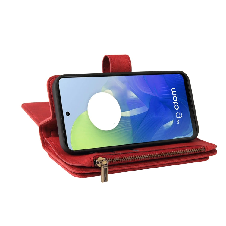For Motorola Moto G04 / G24 Skin Feel Multi Card Slots Zipper Wallet Leather Phone Case(Red) - Motorola Cases by PMC TechLife | Online Shopping South Africa | PMC TechLife | Buy Now Pay Later Mobicred