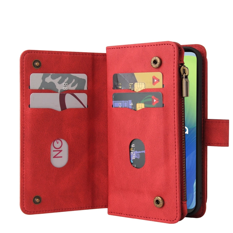 For Motorola Moto G04 / G24 Skin Feel Multi Card Slots Zipper Wallet Leather Phone Case(Red) - Motorola Cases by PMC TechLife | Online Shopping South Africa | PMC TechLife | Buy Now Pay Later Mobicred