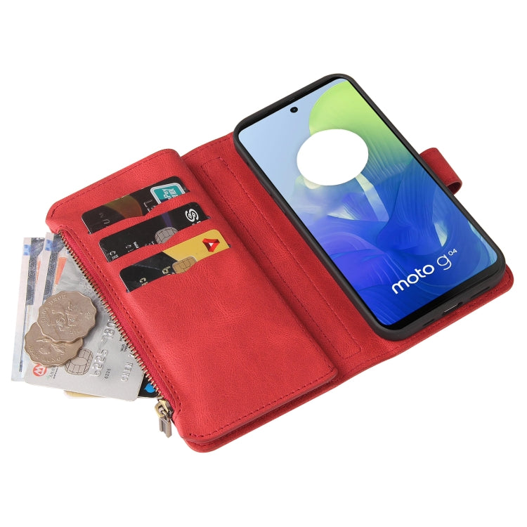 For Motorola Moto G04 / G24 Skin Feel Multi Card Slots Zipper Wallet Leather Phone Case(Red) - Motorola Cases by PMC TechLife | Online Shopping South Africa | PMC TechLife | Buy Now Pay Later Mobicred
