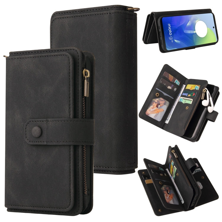 For Motorola Moto G04 / G24 Skin Feel Multi Card Slots Zipper Wallet Leather Phone Case(Black) - Motorola Cases by PMC TechLife | Online Shopping South Africa | PMC TechLife | Buy Now Pay Later Mobicred