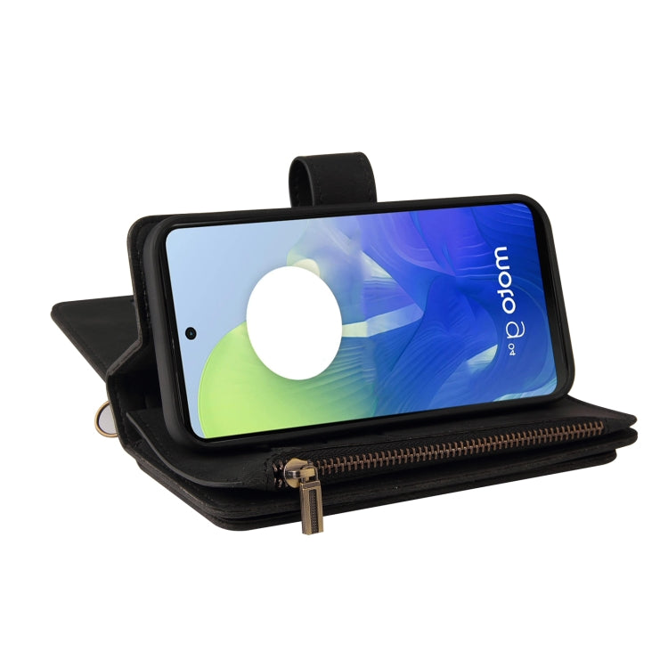 For Motorola Moto G04 / G24 Skin Feel Multi Card Slots Zipper Wallet Leather Phone Case(Black) - Motorola Cases by PMC TechLife | Online Shopping South Africa | PMC TechLife | Buy Now Pay Later Mobicred