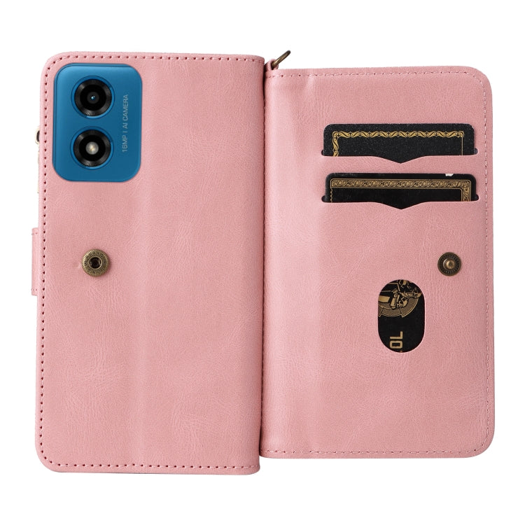 For Motorola Moto G04 / G24 Skin Feel Multi Card Slots Zipper Wallet Leather Phone Case(Pink) - Motorola Cases by PMC TechLife | Online Shopping South Africa | PMC TechLife | Buy Now Pay Later Mobicred