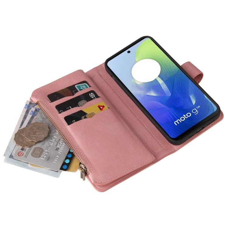 For Motorola Moto G04 / G24 Skin Feel Multi Card Slots Zipper Wallet Leather Phone Case(Pink) - Motorola Cases by PMC TechLife | Online Shopping South Africa | PMC TechLife | Buy Now Pay Later Mobicred
