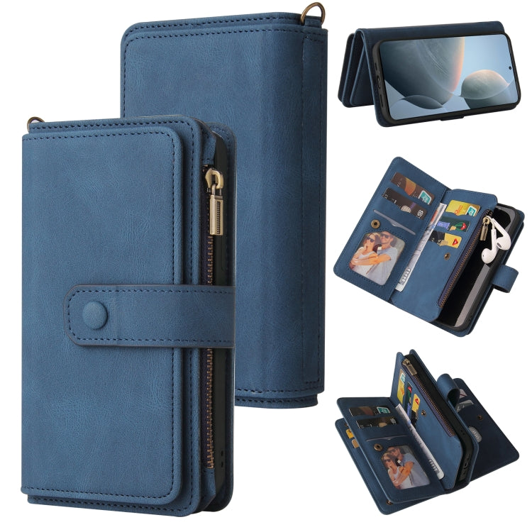 For Motorola Moto G04 / G24 Skin Feel Multi Card Slots Zipper Wallet Leather Phone Case(Blue) - Motorola Cases by PMC TechLife | Online Shopping South Africa | PMC TechLife | Buy Now Pay Later Mobicred