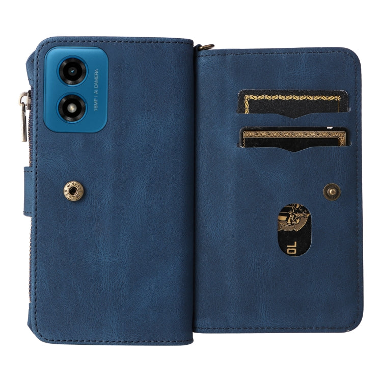 For Motorola Moto G04 / G24 Skin Feel Multi Card Slots Zipper Wallet Leather Phone Case(Blue) - Motorola Cases by PMC TechLife | Online Shopping South Africa | PMC TechLife | Buy Now Pay Later Mobicred