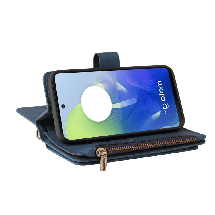 For Motorola Moto G04 / G24 Skin Feel Multi Card Slots Zipper Wallet Leather Phone Case(Blue) - Motorola Cases by PMC TechLife | Online Shopping South Africa | PMC TechLife | Buy Now Pay Later Mobicred