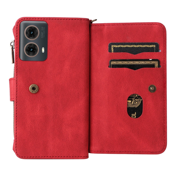 For Motorola Moto G85 Skin Feel Multi Card Slots Zipper Wallet Leather Phone Case(Red) - Motorola Cases by PMC TechLife | Online Shopping South Africa | PMC TechLife | Buy Now Pay Later Mobicred