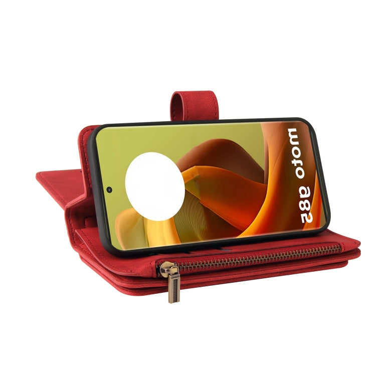 For Motorola Moto G85 Skin Feel Multi Card Slots Zipper Wallet Leather Phone Case(Red) - Motorola Cases by PMC TechLife | Online Shopping South Africa | PMC TechLife | Buy Now Pay Later Mobicred