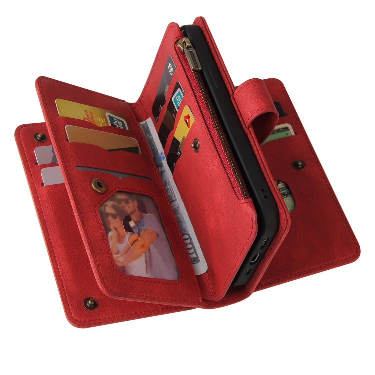 For Motorola Moto G85 Skin Feel Multi Card Slots Zipper Wallet Leather Phone Case(Red) - Motorola Cases by PMC TechLife | Online Shopping South Africa | PMC TechLife | Buy Now Pay Later Mobicred