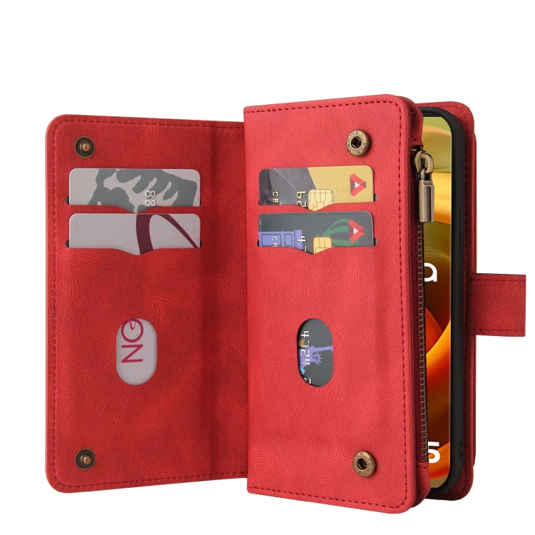 For Motorola Moto G85 Skin Feel Multi Card Slots Zipper Wallet Leather Phone Case(Red) - Motorola Cases by PMC TechLife | Online Shopping South Africa | PMC TechLife | Buy Now Pay Later Mobicred