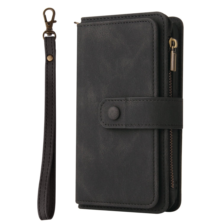 For Motorola Moto G85 Skin Feel Multi Card Slots Zipper Wallet Leather Phone Case(Black) - Motorola Cases by PMC TechLife | Online Shopping South Africa | PMC TechLife | Buy Now Pay Later Mobicred