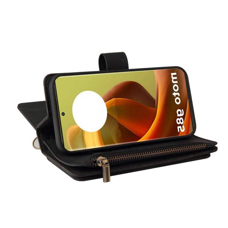 For Motorola Moto G85 Skin Feel Multi Card Slots Zipper Wallet Leather Phone Case(Black) - Motorola Cases by PMC TechLife | Online Shopping South Africa | PMC TechLife | Buy Now Pay Later Mobicred