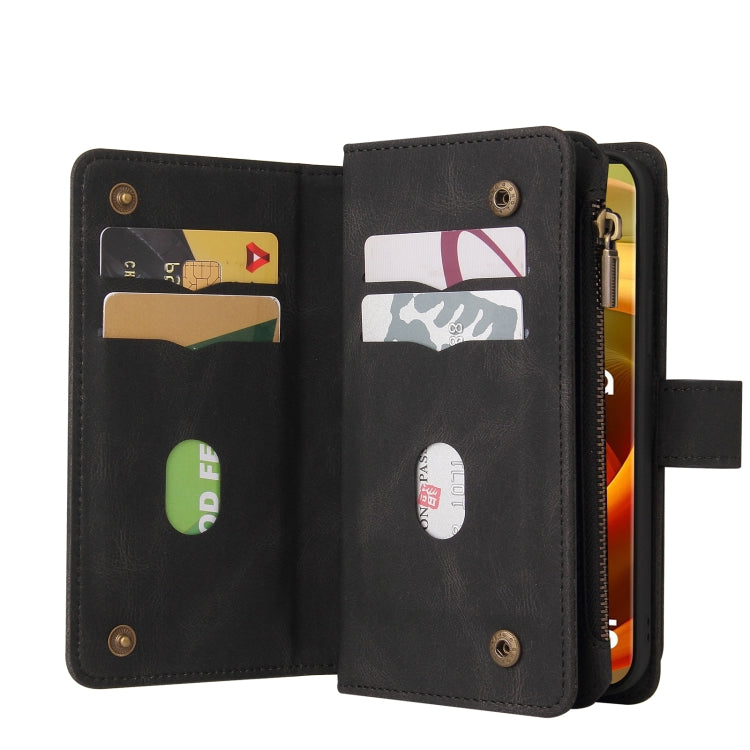 For Motorola Moto G85 Skin Feel Multi Card Slots Zipper Wallet Leather Phone Case(Black) - Motorola Cases by PMC TechLife | Online Shopping South Africa | PMC TechLife | Buy Now Pay Later Mobicred