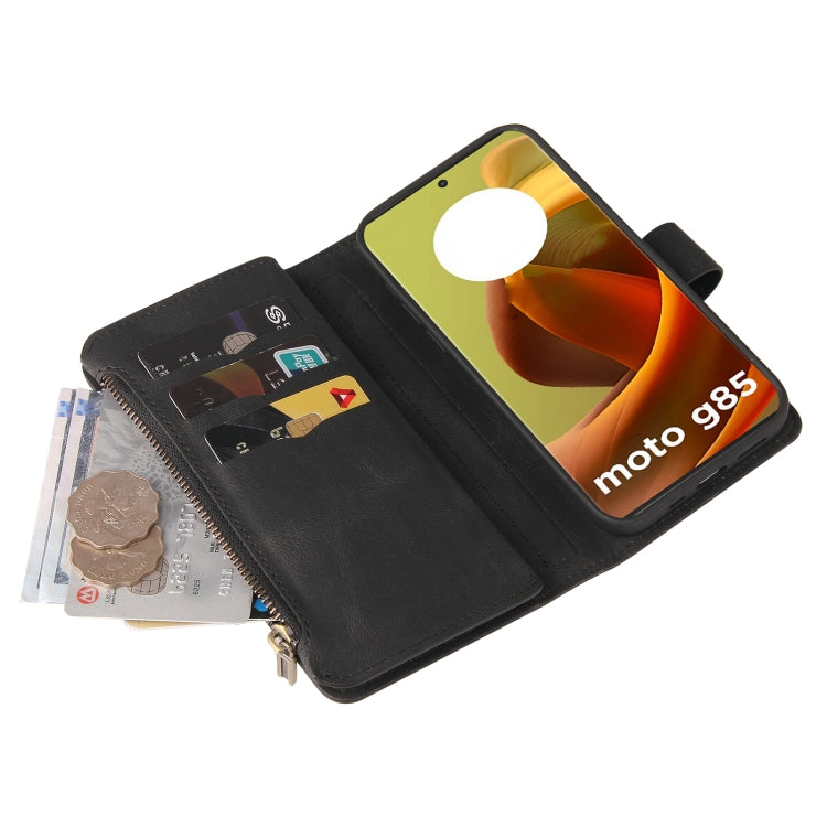 For Motorola Moto G85 Skin Feel Multi Card Slots Zipper Wallet Leather Phone Case(Black) - Motorola Cases by PMC TechLife | Online Shopping South Africa | PMC TechLife | Buy Now Pay Later Mobicred