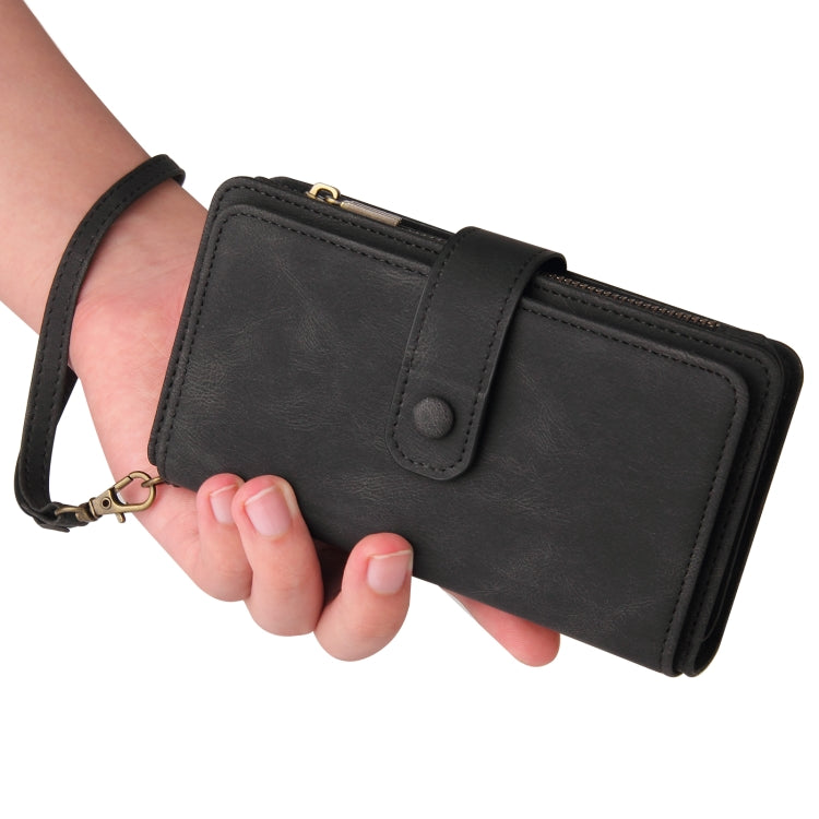 For Motorola Moto G85 Skin Feel Multi Card Slots Zipper Wallet Leather Phone Case(Black) - Motorola Cases by PMC TechLife | Online Shopping South Africa | PMC TechLife | Buy Now Pay Later Mobicred