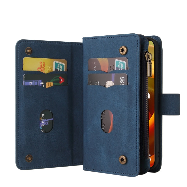 For Motorola Moto G85 Skin Feel Multi Card Slots Zipper Wallet Leather Phone Case(Blue) - Motorola Cases by PMC TechLife | Online Shopping South Africa | PMC TechLife | Buy Now Pay Later Mobicred