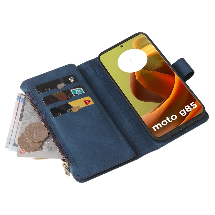 For Motorola Moto G85 Skin Feel Multi Card Slots Zipper Wallet Leather Phone Case(Blue) - Motorola Cases by PMC TechLife | Online Shopping South Africa | PMC TechLife | Buy Now Pay Later Mobicred
