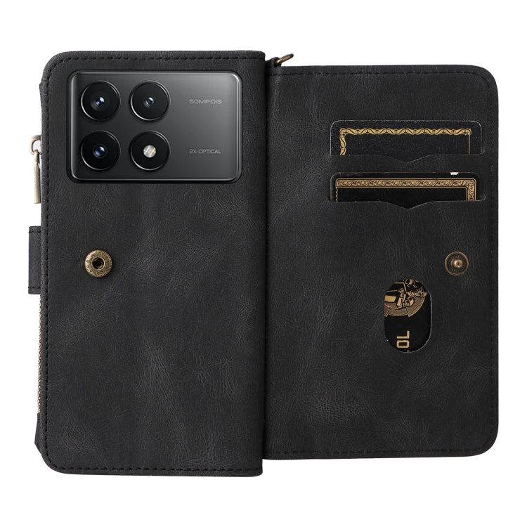 For Redmi K70 Skin Feel Multi Card Slots Zipper Wallet Leather Phone Case(Black) - Xiaomi Cases by PMC Jewellery | Online Shopping South Africa | PMC Jewellery | Buy Now Pay Later Mobicred