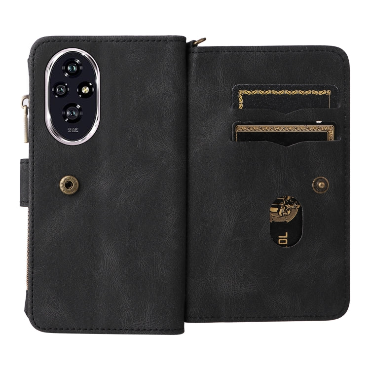 For Honor 200 Skin Feel Multi Card Slots Zipper Wallet Leather Phone Case(Black) - Honor Cases by PMC TechLife | Online Shopping South Africa | PMC TechLife | Buy Now Pay Later Mobicred