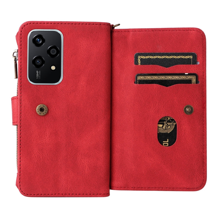 For Honor 200 Lite Global Skin Feel Multi Card Slots Zipper Wallet Leather Phone Case(Red) - Honor Cases by PMC TechLife | Online Shopping South Africa | PMC TechLife | Buy Now Pay Later Mobicred