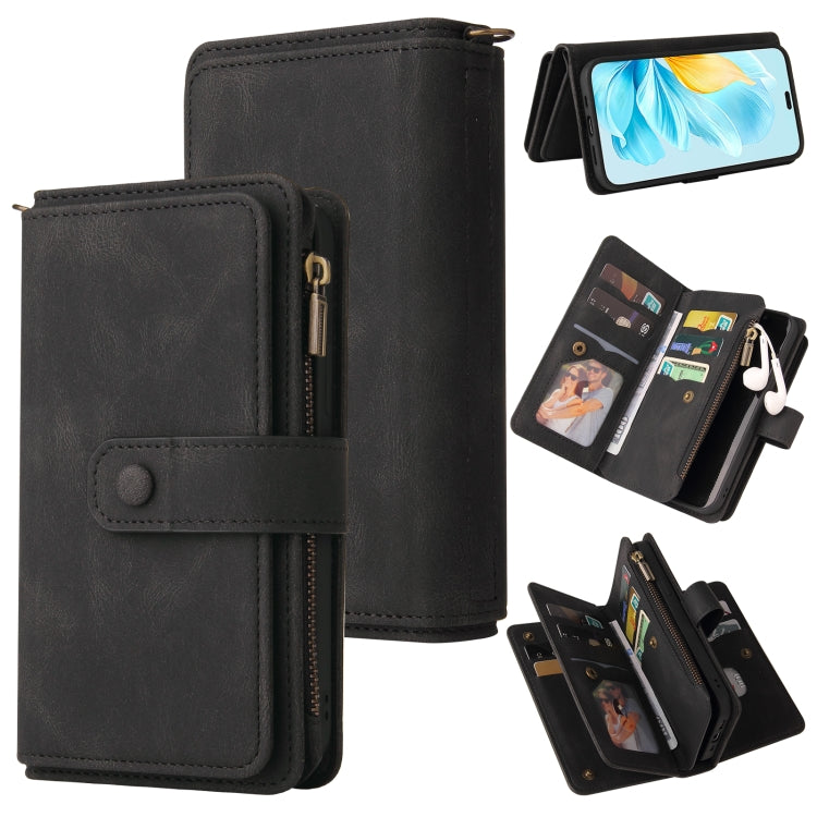 For Honor 200 Lite Global Skin Feel Multi Card Slots Zipper Wallet Leather Phone Case(Black) - Honor Cases by PMC TechLife | Online Shopping South Africa | PMC TechLife | Buy Now Pay Later Mobicred