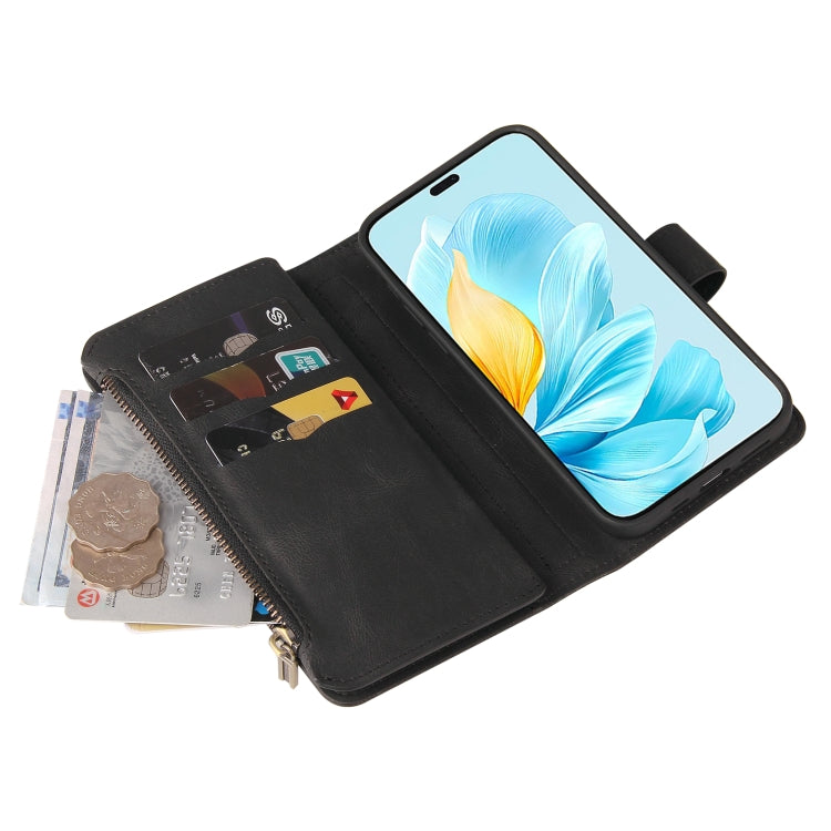 For Honor 200 Lite Global Skin Feel Multi Card Slots Zipper Wallet Leather Phone Case(Black) - Honor Cases by PMC TechLife | Online Shopping South Africa | PMC TechLife | Buy Now Pay Later Mobicred