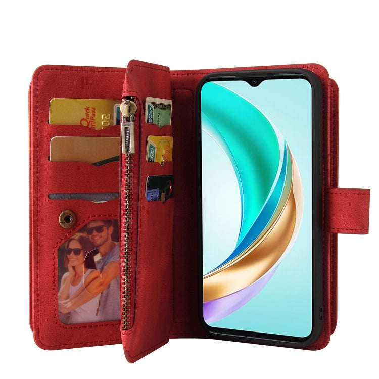 For Honor X6b Skin Feel Multi Card Slots Zipper Wallet Leather Phone Case(Red) - Honor Cases by PMC TechLife | Online Shopping South Africa | PMC TechLife | Buy Now Pay Later Mobicred