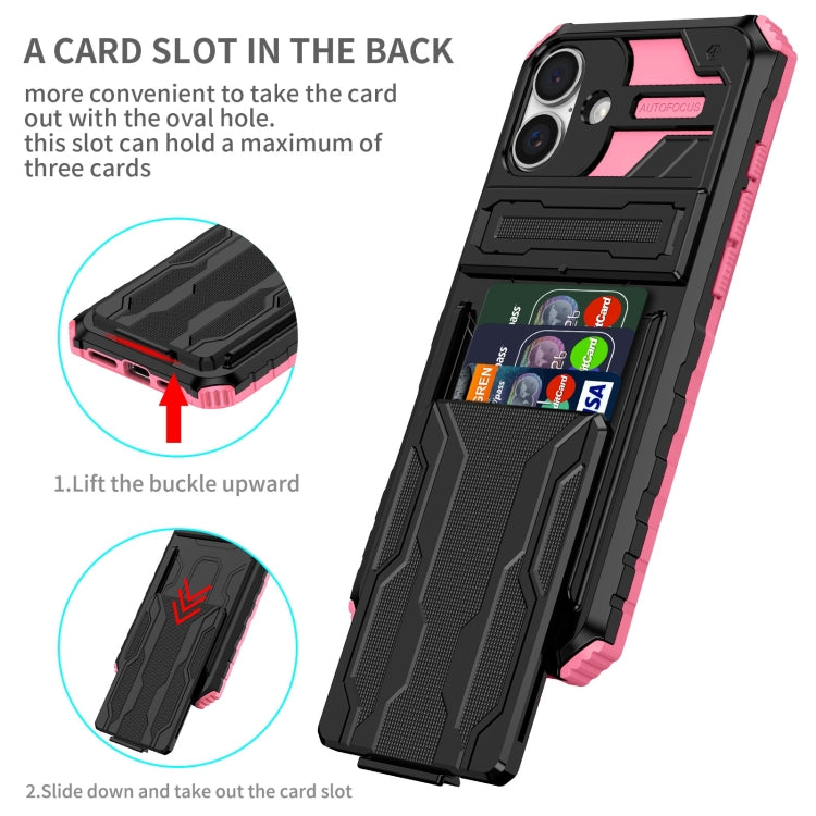 For iPhone 16 Plus Kickstand Armor Card Wallet Phone Case(Pink) - iPhone 16 Plus Cases by PMC TechLife | Online Shopping South Africa | PMC TechLife | Buy Now Pay Later Mobicred