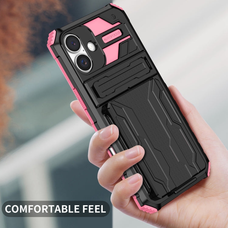 For iPhone 16 Plus Kickstand Armor Card Wallet Phone Case(Pink) - iPhone 16 Plus Cases by PMC TechLife | Online Shopping South Africa | PMC TechLife | Buy Now Pay Later Mobicred