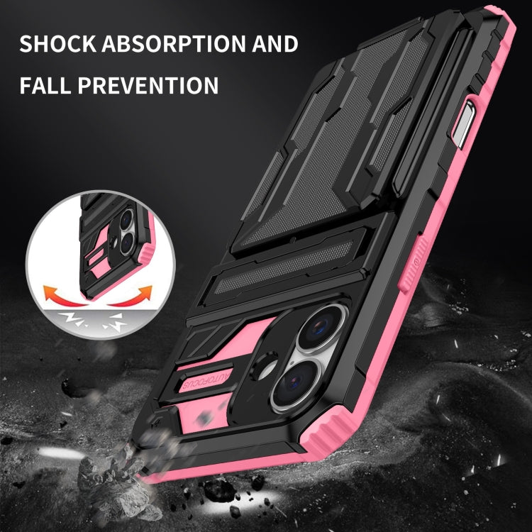 For iPhone 16 Plus Kickstand Armor Card Wallet Phone Case(Pink) - iPhone 16 Plus Cases by PMC TechLife | Online Shopping South Africa | PMC TechLife | Buy Now Pay Later Mobicred