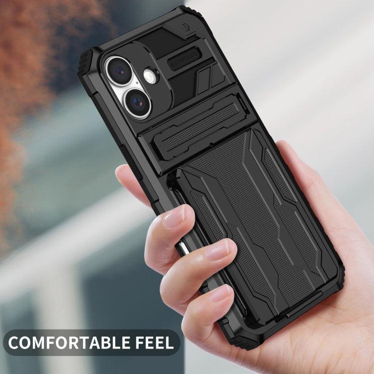 For iPhone 16 Kickstand Armor Card Wallet Phone Case(Black) - iPhone 16 Cases by PMC TechLife | Online Shopping South Africa | PMC TechLife | Buy Now Pay Later Mobicred