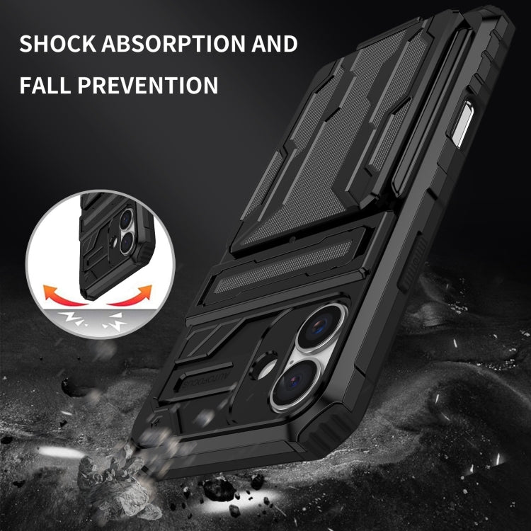 For iPhone 16 Kickstand Armor Card Wallet Phone Case(Black) - iPhone 16 Cases by PMC TechLife | Online Shopping South Africa | PMC TechLife | Buy Now Pay Later Mobicred