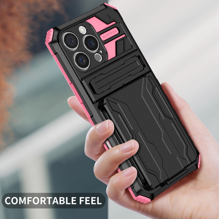 For iPhone 16 Pro Kickstand Armor Card Wallet Phone Case(Pink) - free shipping - PMC TechLife - Order now!
