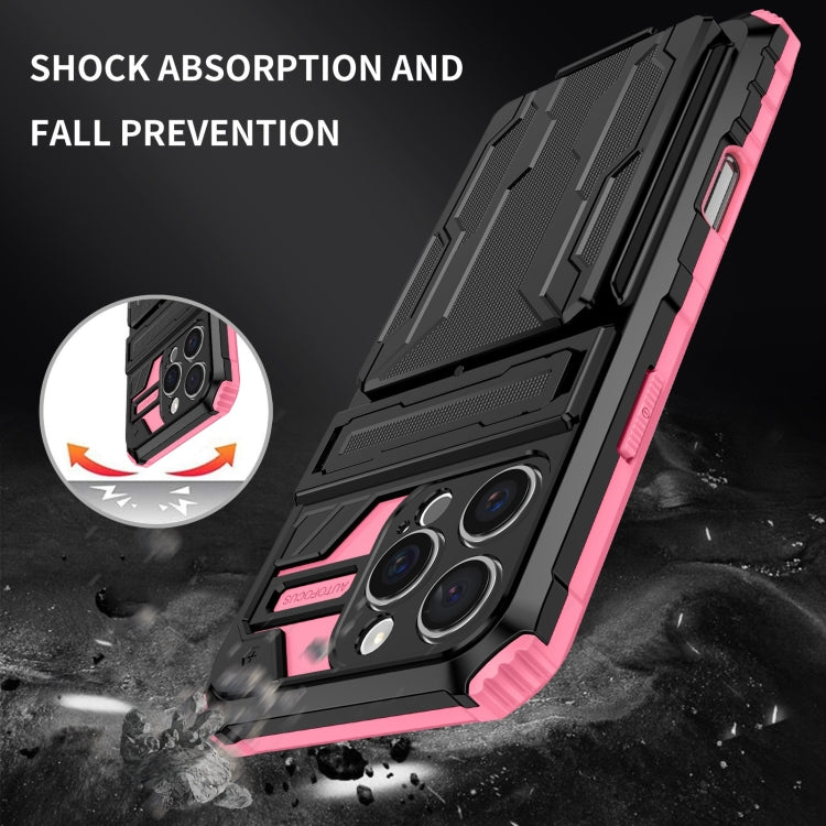 For iPhone 16 Pro Kickstand Armor Card Wallet Phone Case(Pink) - free shipping - PMC TechLife - Order now!