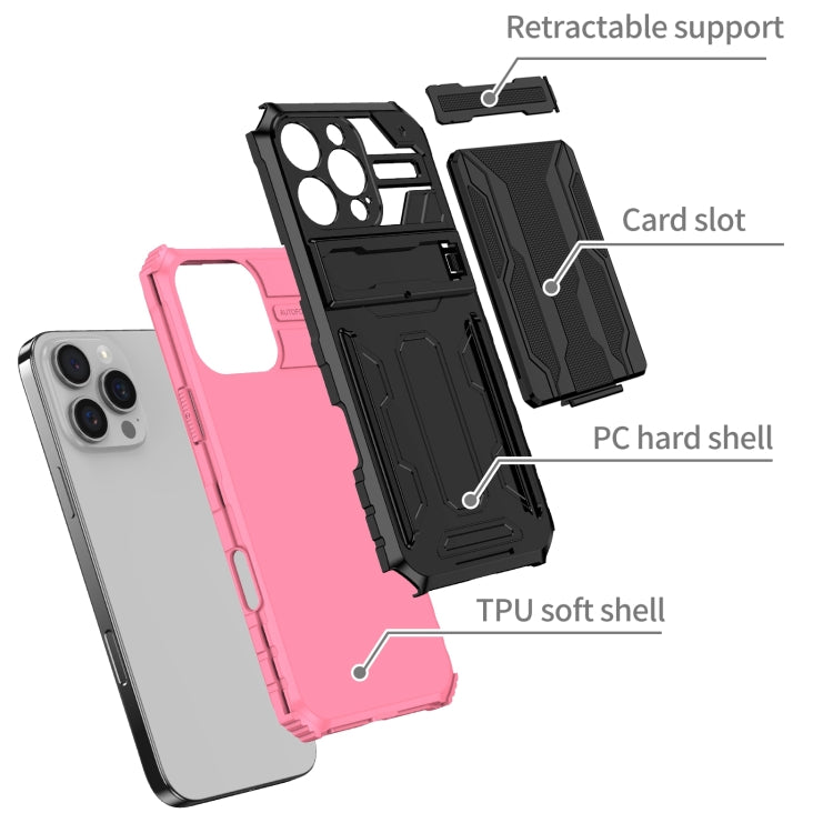 For iPhone 16 Pro Max Kickstand Armor Card Wallet Phone Case(Pink) - iPhone 16 Pro Max Cases by PMC TechLife | Online Shopping South Africa | PMC TechLife | Buy Now Pay Later Mobicred