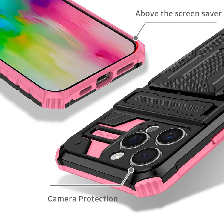 For iPhone 16 Pro Max Kickstand Armor Card Wallet Phone Case(Pink) - iPhone 16 Pro Max Cases by PMC TechLife | Online Shopping South Africa | PMC TechLife | Buy Now Pay Later Mobicred