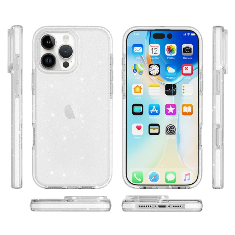 For iPhone 16 Plus Dual Color Clear Glitter TPU + TPE Full Coverage Phone Case(Glitter White) - iPhone 16 Plus Cases by PMC TechLife | Online Shopping South Africa | PMC TechLife | Buy Now Pay Later Mobicred