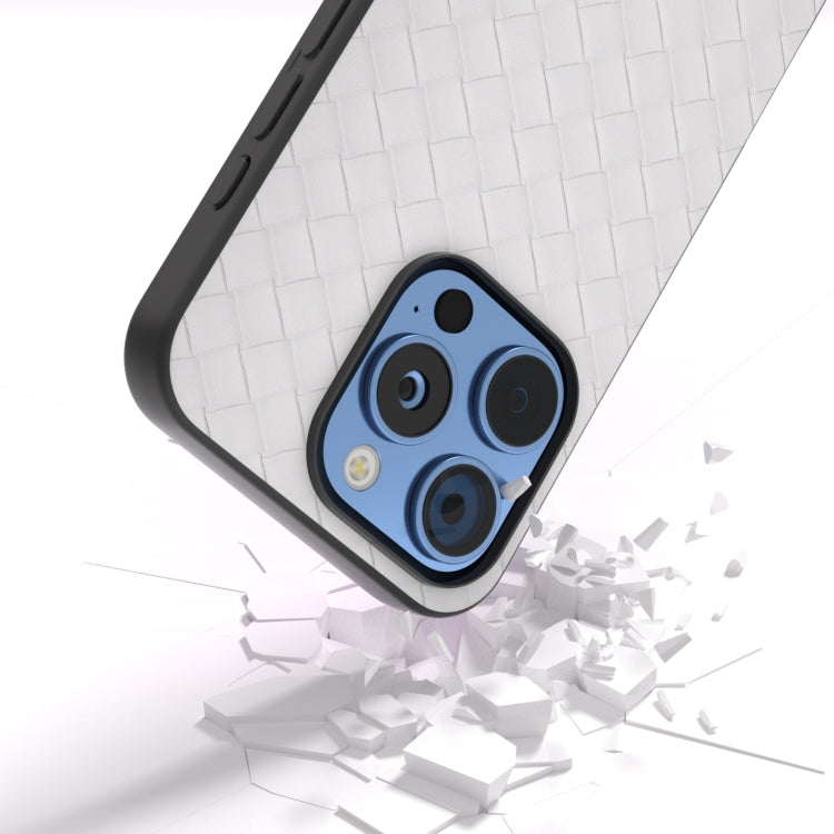 For iPhone 16 Pro Max Black Frame Woven Texture PU Phone Case(White) - iPhone 16 Pro Max Cases by PMC TechLife | Online Shopping South Africa | PMC TechLife | Buy Now Pay Later Mobicred