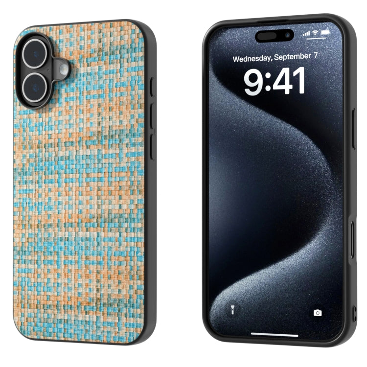 For iPhone 16 Black Frame Color Lattice Texture PU Phone Case(Blue) - iPhone 16 Cases by PMC TechLife | Online Shopping South Africa | PMC TechLife | Buy Now Pay Later Mobicred